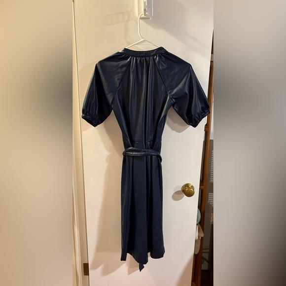 Ann Taylor | Faux Leather Navy Button Down Dress - Picture 5 of 5
